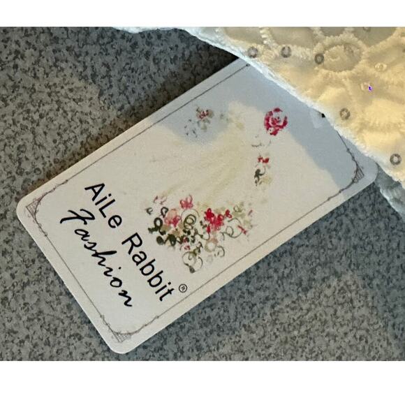 AiLe Rabbit Girls Dress Size 5T NWT Gold Sequin Bow Lace Tulle wedding baptism - Picture 5 of 9